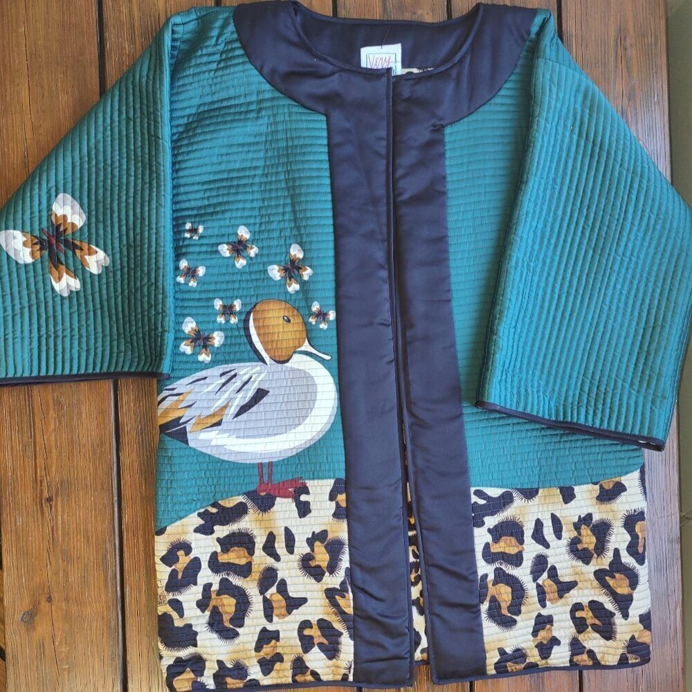 Very Vollbracht Quilted Reversible Jacket Size Large Open Front Boho Artsy - Picture 2 of 11
